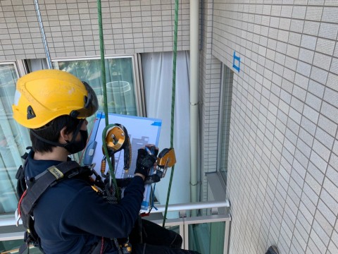 外壁打診調査ロープアクセスの画像