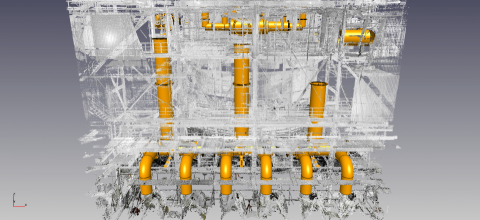 発電所排煙脱硫設備循環水配管  現合管寸法算出調査【3Dスキャナー計測】の画像