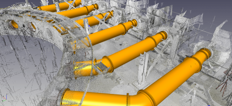 発電所排煙脱硫設備循環水配管  現合管寸法算出調査【3Dスキャナー計測】の画像